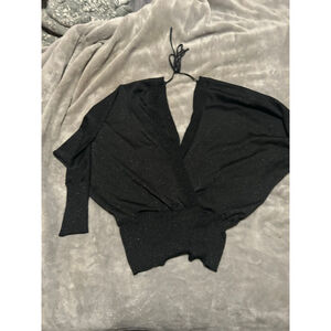 Women's bebe Black Sparkle V-Neck Sweater M